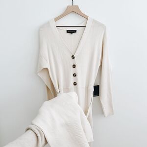 Eloquii Antique White V-Neck Belted Cotton Jumpsuit